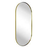 TEHOME Brushed Gold Oval Bathroom Mirror 20x40'' Pill Shaped Oblong Vanity Mirror Metal Framed Capsule Mirror for Wall in Stainless Steel Rounded Mirrors for Wall Mounted