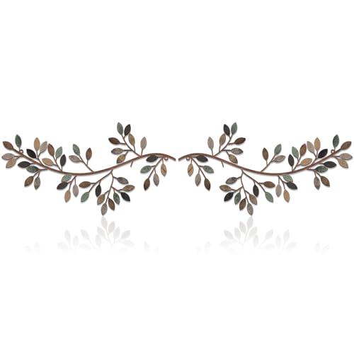 Hotop 2 Pieces Metal Tree Leaf Wall Decor Vine Olive Branch Leaf Wall Art Wrought Iron Scroll Sculptures Above the Bed, Living Room, Outdoor Decoration(Classic Style,Classic Color)