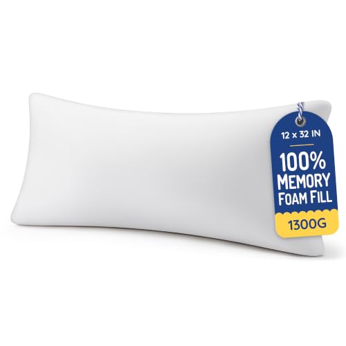 AM AEROMAX 12x32 Memory Foam Throw Pillow Insert, Rectangular Lumbar, White