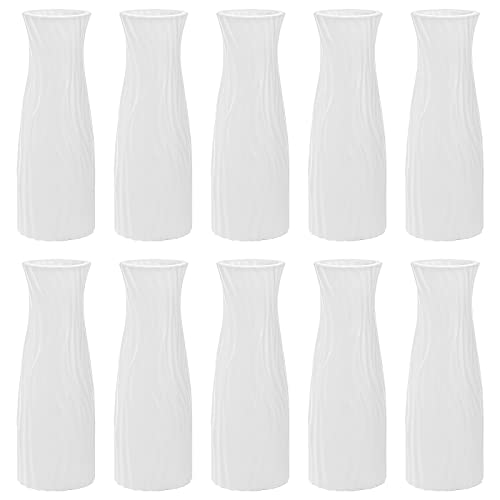 SOUJOY 10 Pack Composite Plastic Flower Vase, White Conic Floral Vase Home Decor Centerpieces, Small Unbreakable Vases for Decor Living Room