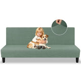 MAXIJIN Stretch Armless Futon Cover Full Size Sofa Bed Covers (67"-82") | Stretch Futon Couch Slipcovers Furniture Protector with Elastic Band,Washable Jacquard Fabric Small Checks, Pea Green