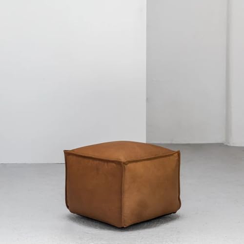 Handcrafted Moroccan Square Leather Pouffe – Delivered Unstuffed – Ottoman, Footstool, Footrest, Floor Cushion, Coffee Table, Hassock (Tan, 16" × 16" × 12" – Small)