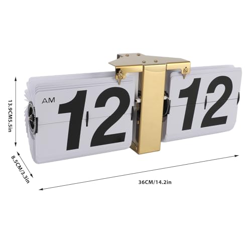 Flip Desk Clock Mechanical Clock Battery Operated Desktop Vertical Wall Mounted Retro Digital Flip Clock 12H Gold Base and White Flip Cover Ideal for Home Office School (Gold)