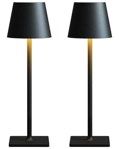 Cordless Table Lamp Rechargeable Lamps: 6000mAh Battery Operated Table Lamp Outdoor Waterproof, Touch Control, Portable Wireless Desk Lamp for Dinner/Bedroom/Restaurant(Black 2 Pack)