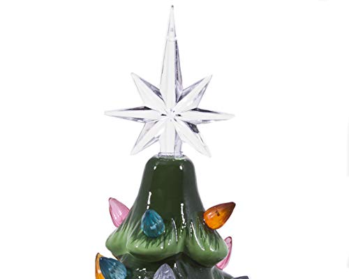 Christmas is Forever Lighted Tabletop Ceramic Tree, 16 Inch Green Tree with Multicolored Lights
