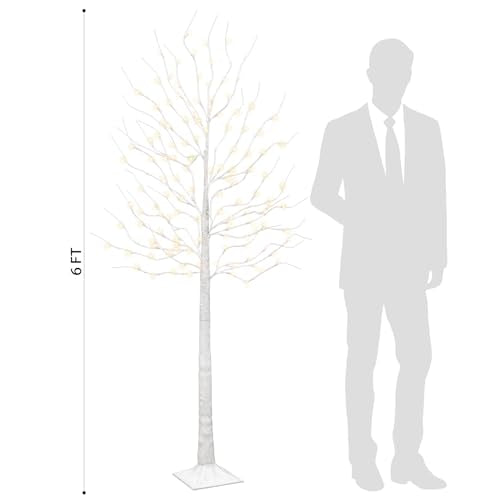 2Pack Lighted Birch Tree with 144 Warm White Lights, 8 Modes Prelit White Artificial Christmas Trees with Timer for Holiday Indoor Outdoor Decor Garden Wedding Party Bedroom Decoration