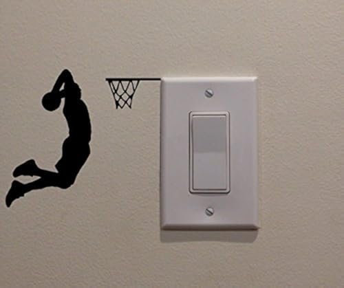 YINGKAI Two Handed Slam Dunk Basketball Player Dunking on Light Switch Decal Vinyl Wall Decal Sticker Art Living Room Carving Wall Decal Sticker for Kids Room Home Window Decoration
