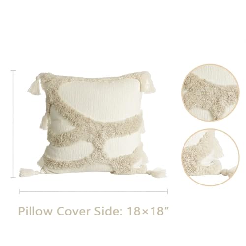 JMGBird Boho Throw Pillows for Couch Pillows with Inserts Included | 18x18 Decorative pillows, inserts & covers Cream Throw Pillows for Sofa, Bed Accent Pillows Indoor Home Decor (Khaki)