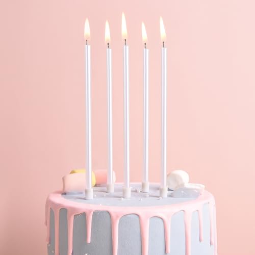 PHD CAKE Pearl White Long Thin Birthday Candles, Cake Candles, Birthday Parties, Wedding Decorations, Party Candles