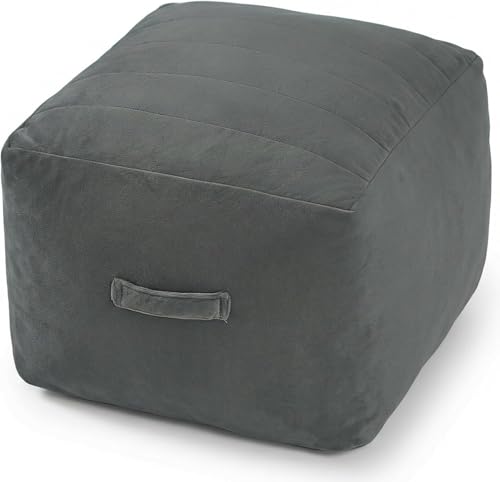 MeMoreCool Square Pouf Ottoman Foot Rest 20x20x15 Inches, Dark Grey