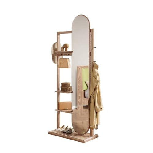 Decorative Solid Wood Fitting Mirror Wall-Mounted Multi-Purpose Home Bedroom Clothes Hanger Integrated Full-Length Floor-Standing Dressing for Living Room