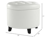 Convenience Concepts Designs4Comfort Round Storage Ottoman 19.75" - Versatile Contemporary Foot Stool for Living Room, Office, Ivory Faux Leather
