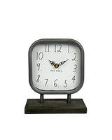 Rae Dunn Desk Clock - Battery Operated Modern Metal Rustic Design with Wooden Base for Bedroom, Office, Kitchen - Small Classic Analog Display - Chic Home Décor for Desktop Table, Countertop