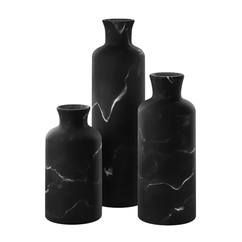 Creative Scents Black Marble Look 3pc Vase Set – Boho Vases for Decor, Modern Vases for Holding Pampas Grass, Dried/Fresh Flowers, Vases for Living Room - Kitchen, Bedroom, Office, Shelf Decor
