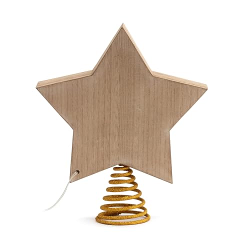 DEMDACO Lit Star Nativity Tree Topper - Glowing Gold Accented Wooden Star for Beautiful Holiday Charm - Christmas Tree Topper - Warm LED Shadow Box - Cutout Nativity Scene