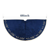 Bunny Chorus Christmas Tree Skirt, 60 inches Large Velvet Fur Plush Blue Tree Skirt, Xmas Tree Skirts with Gold Embroidered Holly Leaf for Merry Christmas Party Christmas Tree Decorations