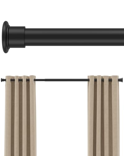 Tension Curtain Rod by EZFurni, 42-123 Inches, Heavy Duty Tension Rods for Windows, Adjustable Spring Loaded Curtain Rods No Drilling, Renter Friendly, Hold Up Blackout Curtains and Non Slip, Black