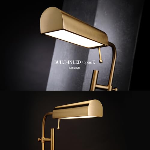 O'Bright Cedric Adjustable Pharmacy Floor Lamp - Industrial Design for Reading, Crafting, Work - 10W LED, Height 45-61 inches - Ideal for Living Room, Bedside, Office - Antique Brass (Gold)
