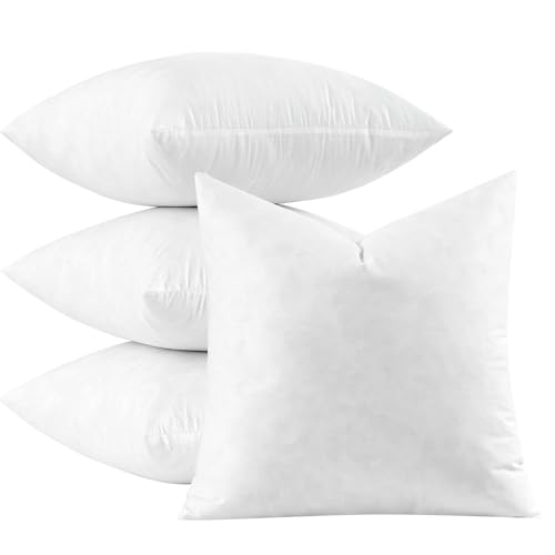 MIULEE Pillow Inserts 20x20 Inch Set of 4, Feather Mix Polycotton with Cotton Fabric Square Decorative Throw Pillows for Couch Bed Sofa