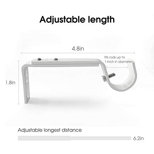 IHRDNNR Curtain Rod Holders Heavy Duty Adjustable Rod Brackets for 7/8 or 1 Inch Rods, Set of 3 (White)