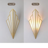 Modern Art Deco Wall Sconce, Iron Fan Shaped Wall Light Fixture, Minimalist Linen Fabric Sconce with Metal Accents, Hardwired Wall Lamp for Bedroom Living Room Hallway Corridor Parlor(Gold)