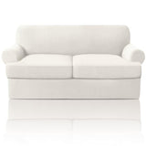 PrinceDeco T Cushion Loveseat Slipcover - 3 Pieces Sofa Cover for 2 Cushion Couch with 2 Individual T Shape Seat Covers Width Up to 76 Inch - Stretch, Machine Washable, Porcelain