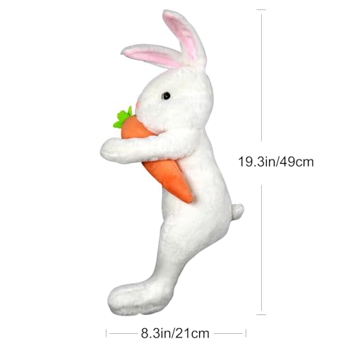 Hongsome Easter Bunny Tree Topper Decorations,Spring Plush Rabbit Hugged Carrot for Tree Basket Stuffers Holiday Home Party Supplies Decor White