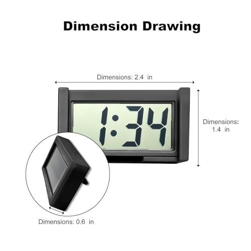 3 PCS Mini Digital Clock, Battery Operated Stick-On Car Dashboard Watch with LCD Time & Day Display, Self-Adhesive Electronic Clock for Desktop Car Truck Dashboard & Air Vent (Black)