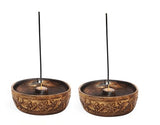 COTTON CRAFT - Wooden Incense Holder - 2 Pack Hand Carved Floral Incense Burner - Ash Catcher Bowl - Incense Sticks Aroma Room Freshener Zen Home Décor Gift - Yoga Meditation - 5 x 5 x 1.5 - Natural