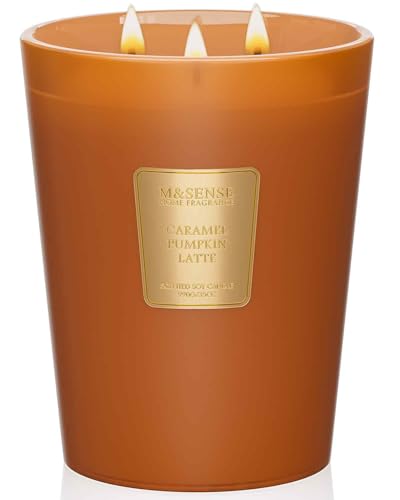M&SENSE Caramel Pumpkin Latte Soy Candle, 35oz 3-Wick, Fall Festive Harvest