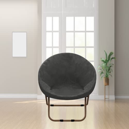 Velvet Papasan Chair Cover Slipcover – Stretch Round Saucer Cushion Cover, Fits 37-48 Inch, Washable Furniture Protector for Living Room, Dorm, Nursery (Grey, Medium)