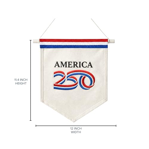 America 250 Hanging Wall Pennant – Officially Licensed Commemorative 250th Anniversary – Embroidered Canvas, Wooden Dowel, Multiple Designs