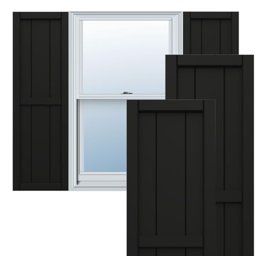 Ekena Millwork 10 3/4"W x 24"H True Fit PVC, Two Board Framed Board-n-Batten Shutters, Black (Per Pair - Hardware Not Included)