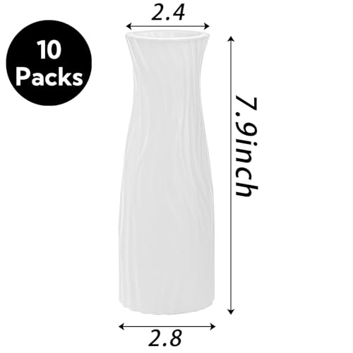 SOUJOY 10 Pack Composite Plastic Flower Vase, White Conic Floral Vase Home Decor Centerpieces, Small Unbreakable Vases for Decor Living Room