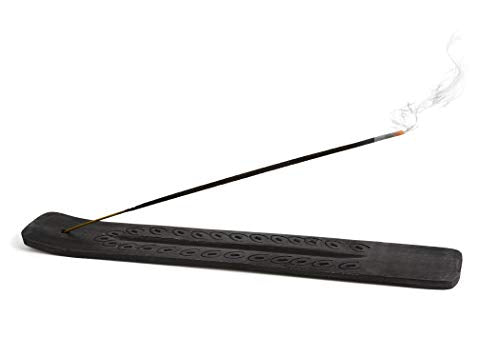 Wooden Incense Holder - Carved Wood Hand Painted - 10 inches Long (Black)