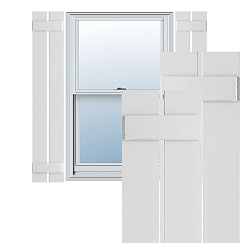 11 1/4"W x 42"H True Fit PVC Two Board Spaced Board-n-Batten Shutters, White (Per Pair - Hardware Not Included)