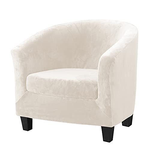 MIFXIN 2 Pieces Velvet Tub Chair Covers with Cushion Cover Stretch Soft Removable Tub Chair Slipcovers Armchair Sofa Couch Furniture Protector for Living Room Club Bar Counter Hotel (Beige)