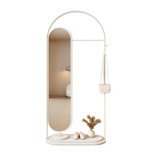 Full Body Mirror, Floor Standing Clothes Rack for Bedroom with Full Length Mirror, Integrated Door, Vertical Entrance Area, White Coat Stand, Bedroom Furniture (Colour: White)