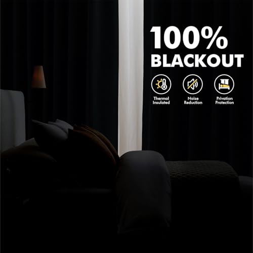MIULEE 100% Blackout Linen Curtains for Bedroom, Ivory Solid Luxury Decor Thermal Insulation Room Darkening Drapes for Living Room Back Tab Rod Pocket 42 x 84 Inches, 2 Panels