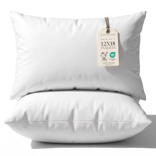 Hearth & Harbor 12x18 Pillow Inserts Set of 2 – Lumbar Throw Pillow Insert for Bed, Sofa & Couch – Soft, Fluffy & Supportive White Decorative Cushion Insert