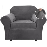 H.VERSAILTEX Rich Velvet Stretch 2 Piece Cover Chair Slipcover Sofa Cover Furniture Protector Couch Soft with Elastic Bottom Chair Couch Cover with Arms Width Up to 49 Inch(Chair,Grey)