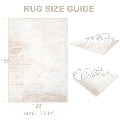 Area Rugs 10x14 Living Room: Washable Rug Modern Abstract Large Rugs Soft Non Slip Neutral Rug Stain Resistant Indoor Carpet for Bedroom Kitchen Dining Room Home Office Rugs(Beige, 10'x14')