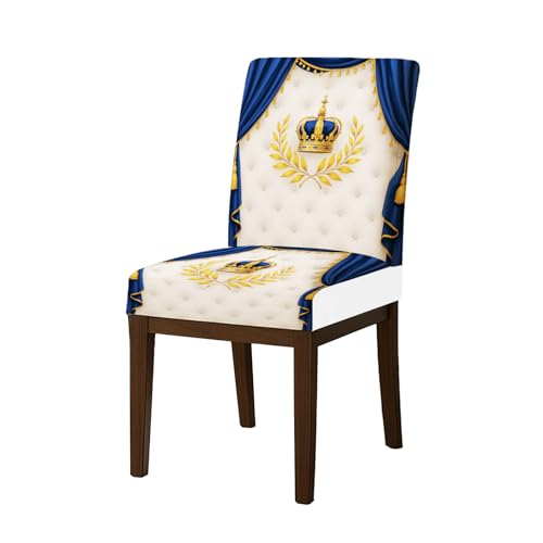 HOMETITUTE High Stretch Chair Covers for Dining Chairs Washable Dining Chair Covers Set of 4 Soft Kitchen Seat Cover Royal Blue Gold Crown for Home Hotel Restaurant Banquet
