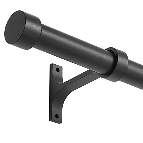 Matte Black Curtain Rods for Windows 48 to 86 Inch, 1-Inch Adjustable Drapery Rods with Aluminum End Cap and Brackets for Room Divider, Bedroom, Living room, Kitchen, Bathroom Etc
