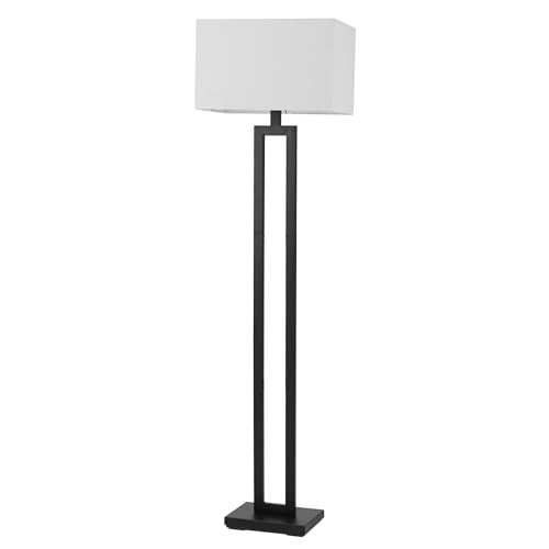 Globe Electric 67046 58" Floor Lamp, Matte Black Finish, White Linen Rectangular Shade, Modern Geometric Cutout Design, E26 Base