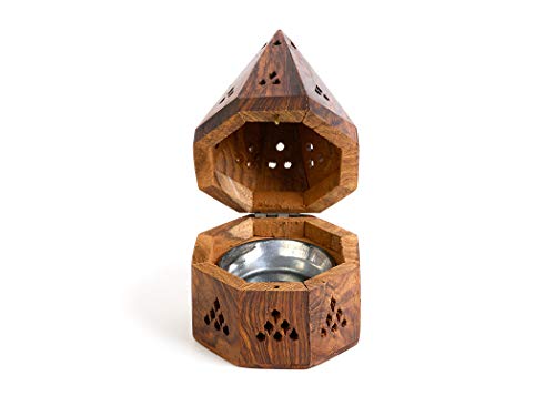 Incense Garden Wooden Incense Holder Burner - Temple Wooden Charcoal/Cone Burner - 5 Inch