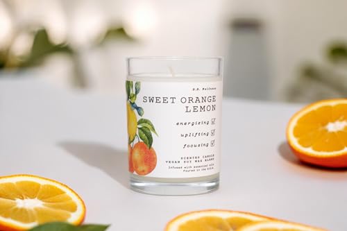 LEOBEN CO – Sweet Orange Lemon Scented Candle – 9oz, B.B. Wellness Collection Design – 50 hr Burn Time – Poured in California Using Vegan Soy Wax and Essential Oils – Made in Small Batches