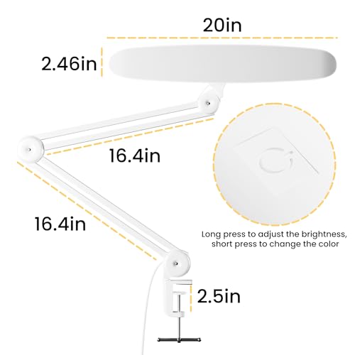 3000 Lumens Adjustable LED Desk Lamp & Task Lamp - Bright, Dimmable Lighting for Office, Crafts, Nails &Salon with Clamp (CCT, White)