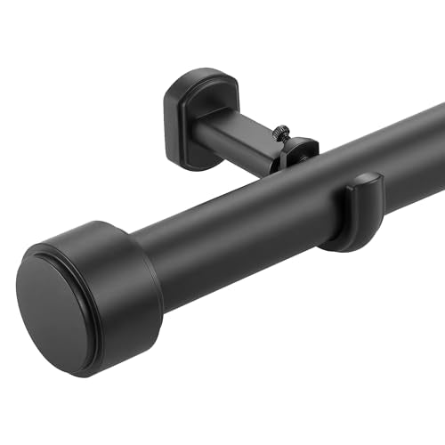 Heavy Duty Curtain Rods - 1 1/4" Large Diameter Premium Nonadjustable Curtain Rod - 36in/3ft Custom Window Treatment Rods with Durable Aluminum Brackets and End Caps,Black Finish