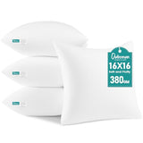 Oubonun 16 x 16 Throw Pillow Inserts - Soft, Plush & Decorative Down Alternative Pillows for Couch Sofa Bed, Machine Washable - White, Pack of 4